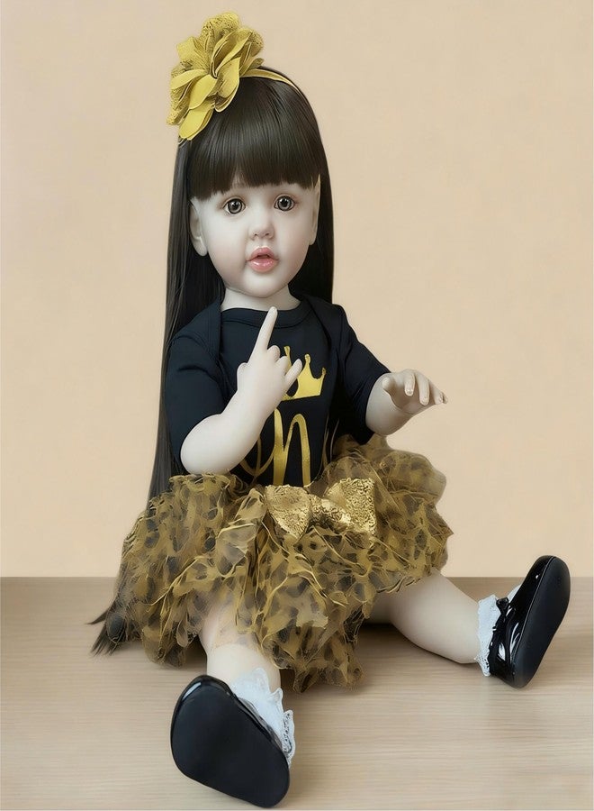 iCradle Lovely Reborn Baby Dolls Princess Girl 22 inch 55 cm Full Body Silicone Soft Vinyl Realistic Newborn Dolls Long Hair Lifelike Baby Doll Kids Toy for Ages 3+ - Image 2